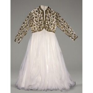 Victoria Royal Ltd. Dress 12 (Modern 6/8) Gold Sequins Embellished Ivory Gown